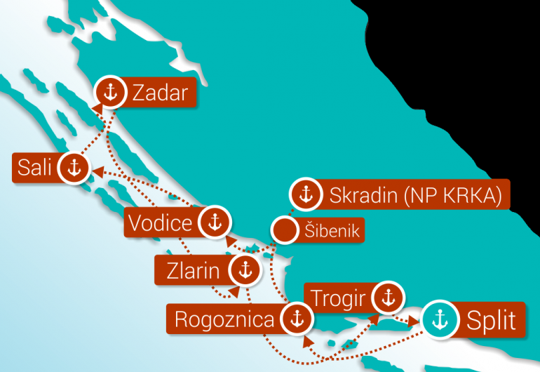 GoForCruise Kroatie Yacht Cruise 2019 Route