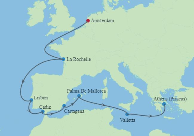 Zuid-Europa Cruise 2023 Route