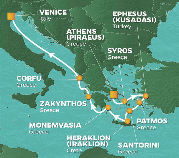 Griekse Azamara Cruise 2023 Route