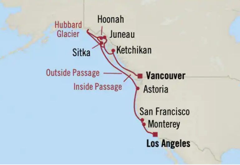 Westkust & Alaska Cruise 2024 Route