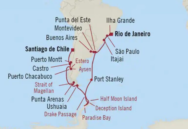 Zuid-Amerika XL & Antarctica Cruise 2024 Route